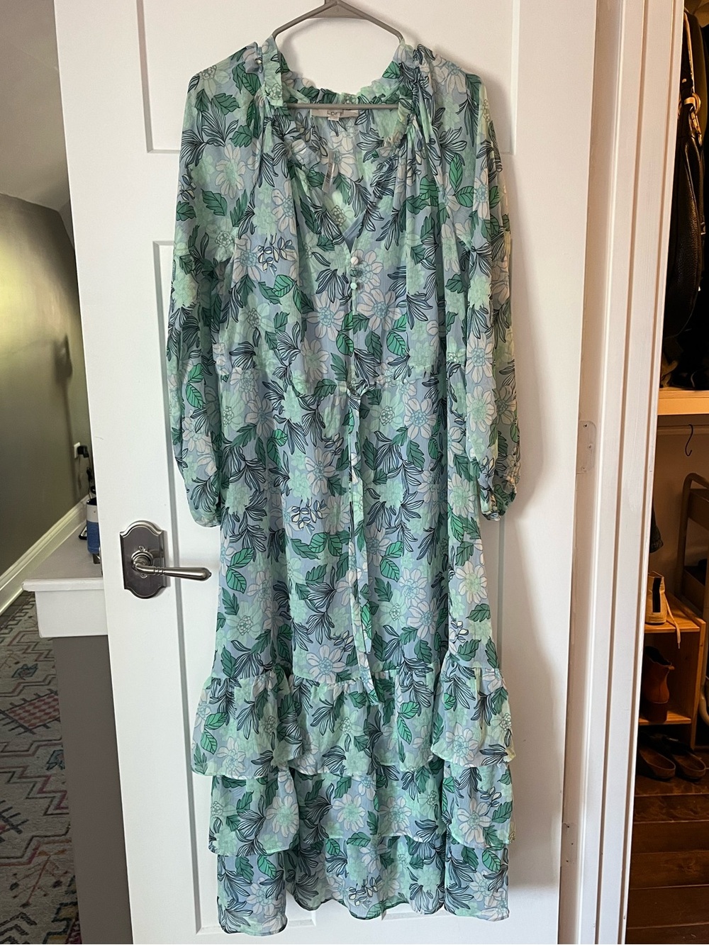 LOFT Floral Tiered Maxi Dress in Mint and White